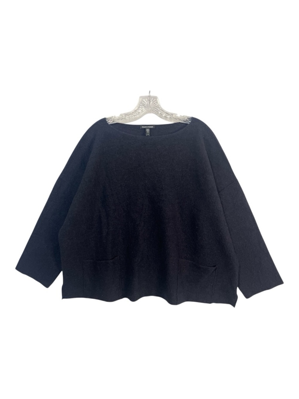 Eileen Fisher Lightweight Boiled Wool Bateau Neck Top Women’s Blue Large